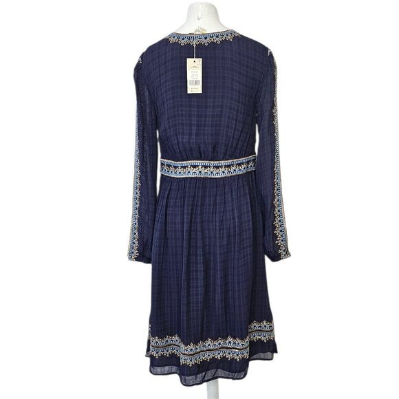 Boden Embroidered V-Neck Midi Dress, Navy, Long Sleeve, Feminine, Size 2 - Picture 2 of 10